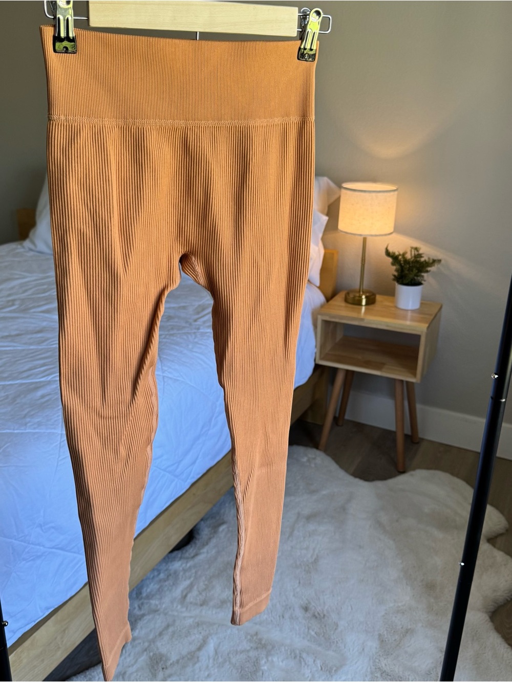Ribbed High-Waist Leggings in Burnt Orange